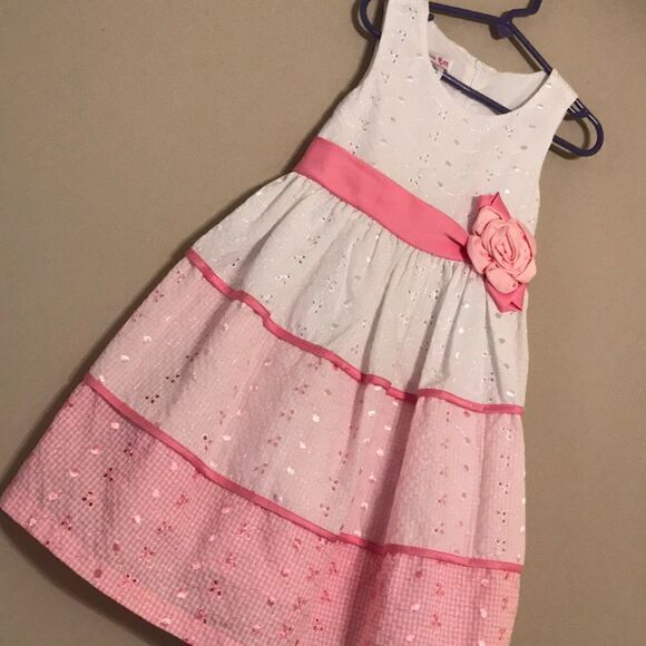 Jessica Ann Pink & White Eyelet Dress - Sz 5 - Picture 2 of 7